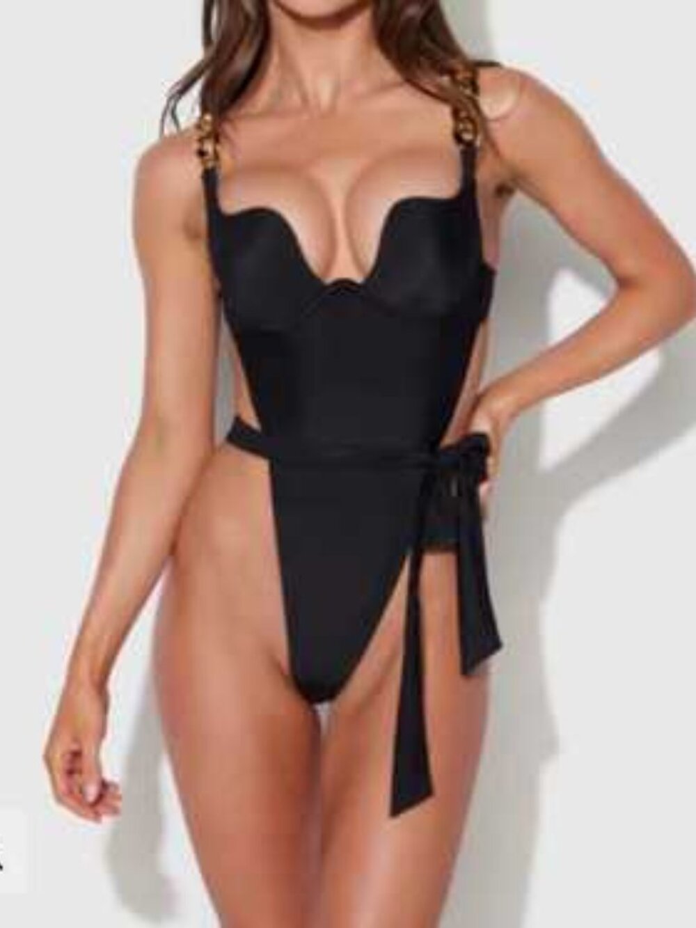 Fredericks of Hollywood rising star push up and wrap bottom chain swim one piece